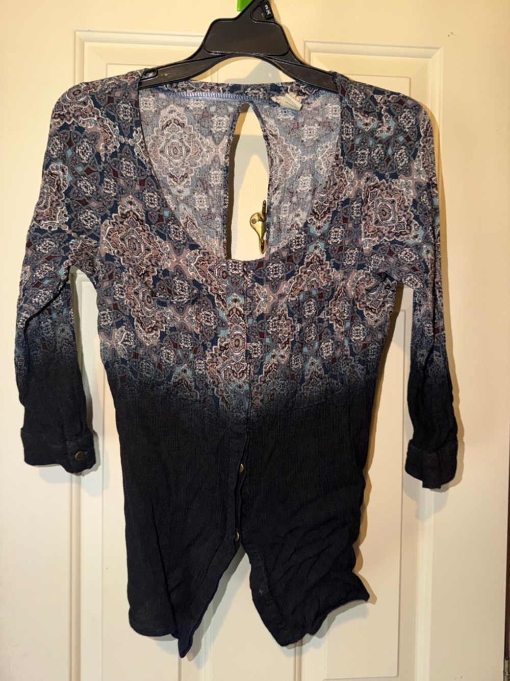 Gimmicks by BKE  Navy and Light Blue Ombre Printed Button-Front Tunic